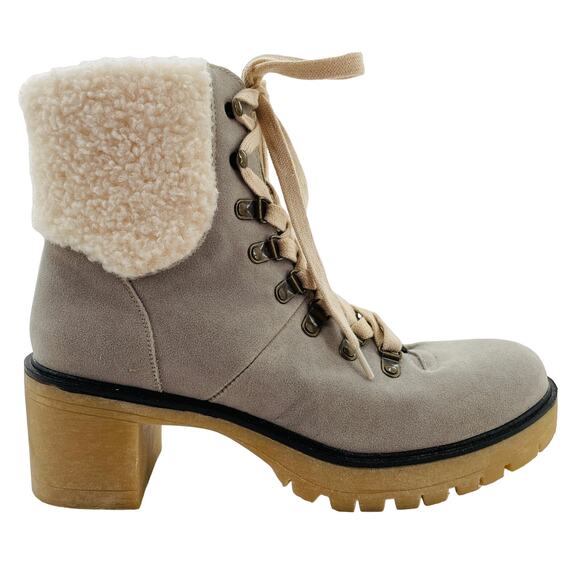 Oasis Society Gray Faux Suede Lace Up Chunky Heel Combat Military Boots 10 - Picture 3 of 14